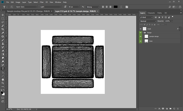 PSB file window showing 3D mesh overlay as black dense lines on the design surface