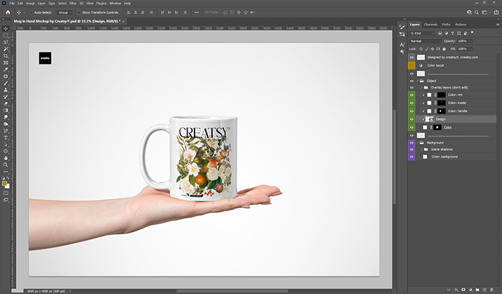 Custom Christmas design placed in Smart Object window, replacing the placeholder - Victorian Classic Christmas composition